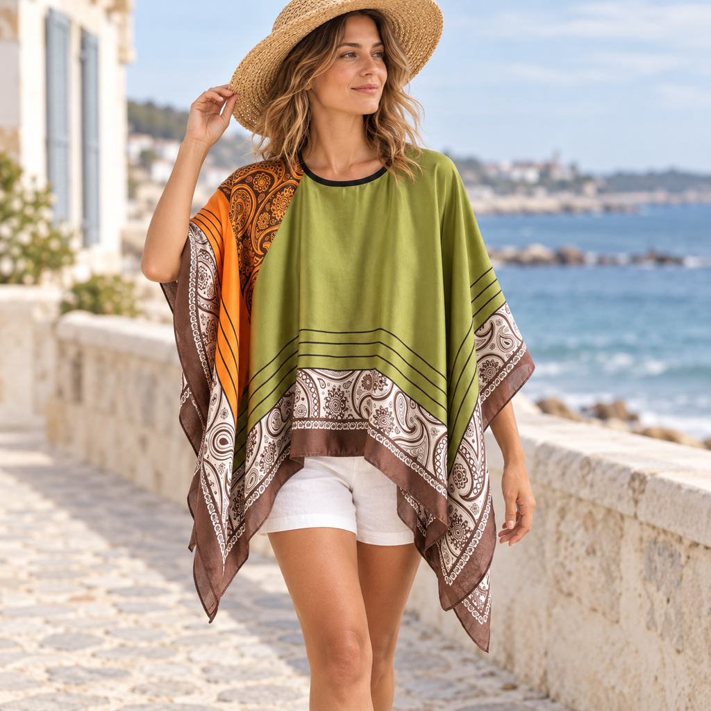 Poncho Léger Femme Style Bandana – Vert / Adulte, visuel principal lifestyle