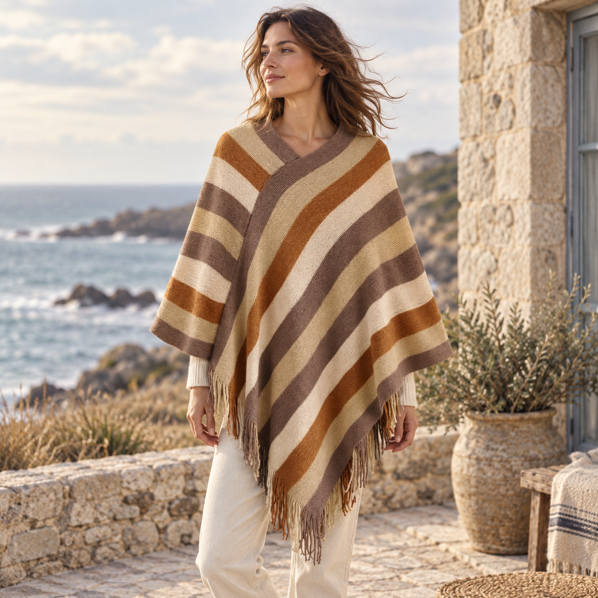 Poncho Mexicain à Rayures – Orange / Adulte, visuel principal lifestyle