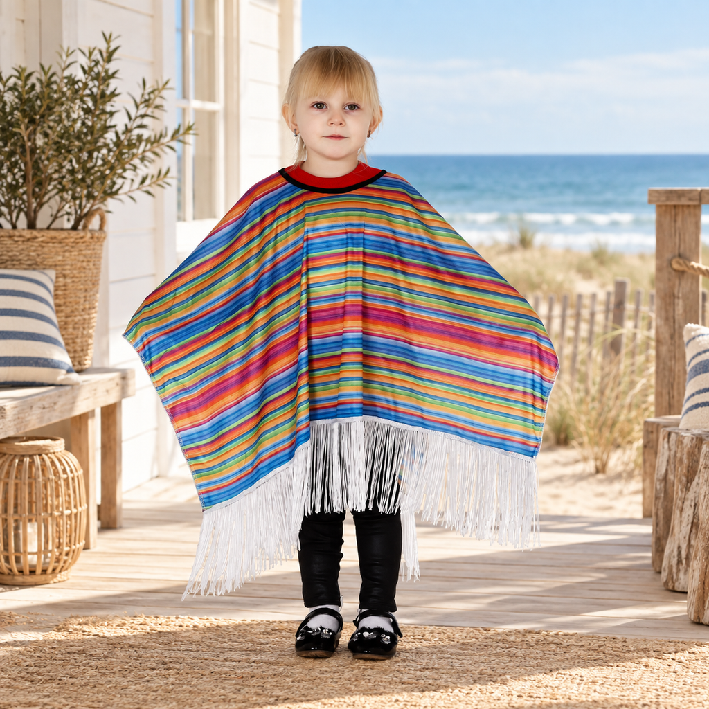 Poncho Mexicain Enfant Multicolore – Rouge / Enfant, visuel principal lifestyle