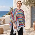 Poncho Mexicain Multicolore – Rouge / Adulte, visuel principal lifestyle