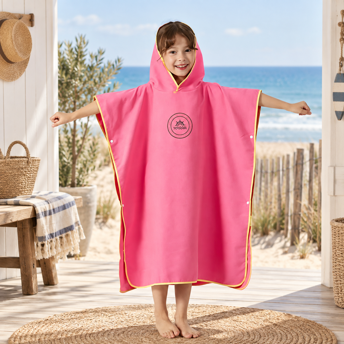 Poncho Microfibre Enfant – Rouge Rosé / M, Rouge Rosé / L, visuel principal lifestyle
