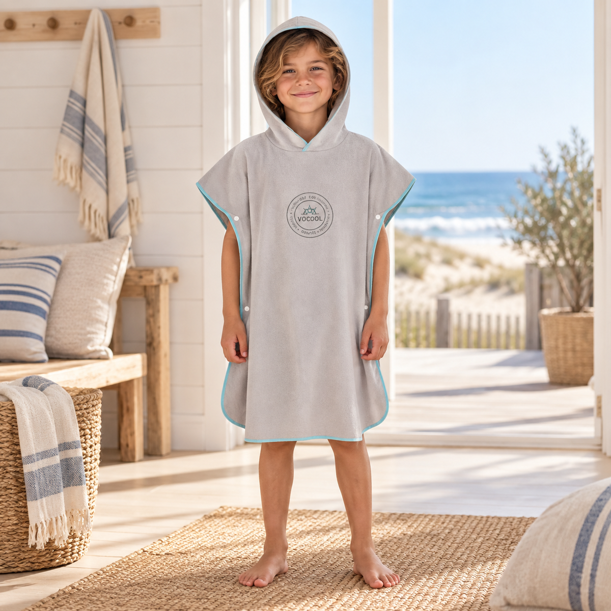 Poncho Microfibre Enfant – Gris / M, Gris / L, visuel principal lifestyle
