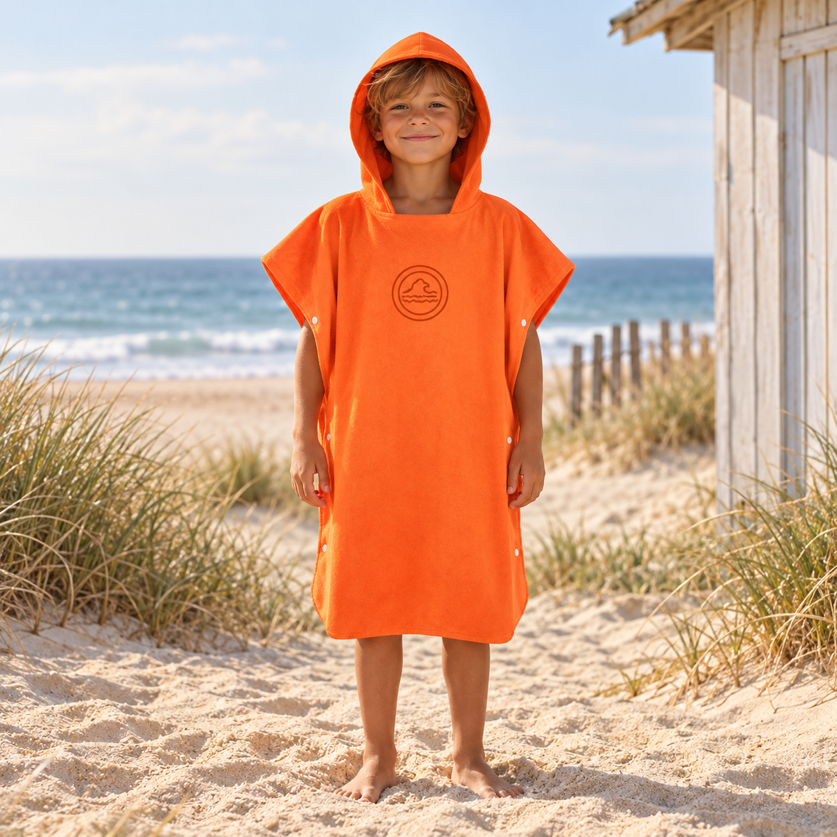 Poncho Microfibre Enfant – Orange / M, Orange / L, visuel principal lifestyle