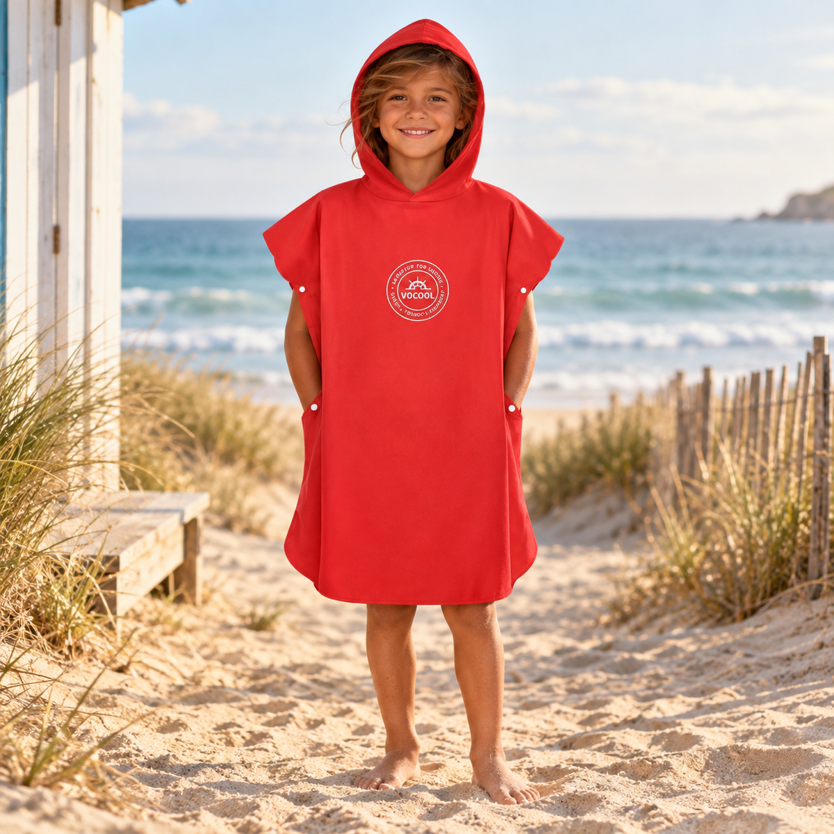 Poncho Microfibre Enfant – Rouge / M, Rouge / L, visuel principal lifestyle