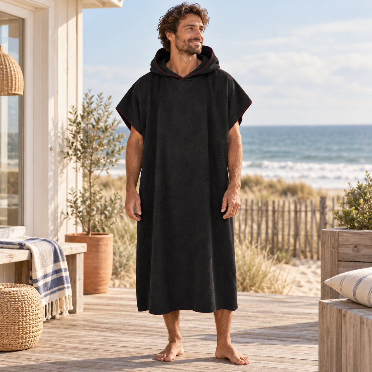 Poncho Microfibre Noir – Noir / Adulte, visuel principal lifestyle