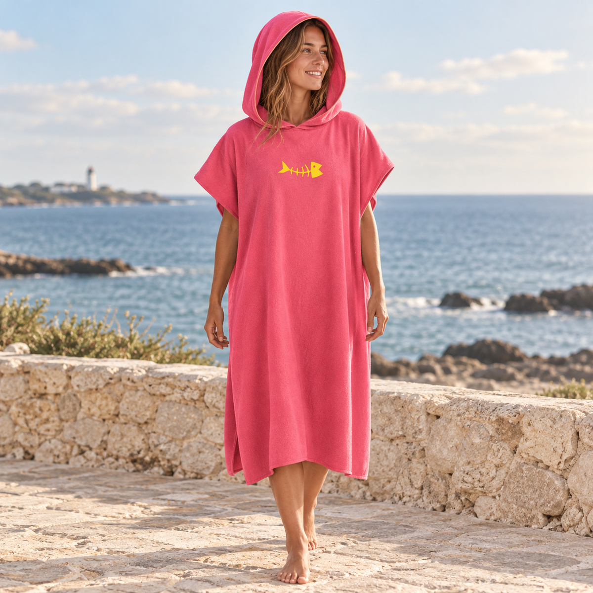 Poncho Microfibre Rose – Rose / Adulte, visuel principal lifestyle