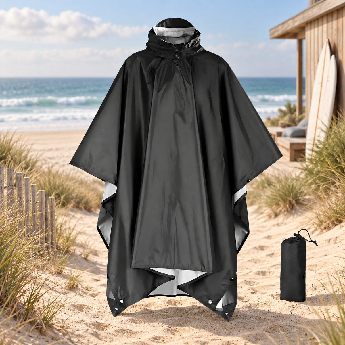 Poncho Noir Imperméable Randonnée – Noir / Adulte, visuel principal lifestyle