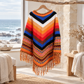 Poncho Péruvien à Franges – Orange / Adulte, visuel principal lifestyle
