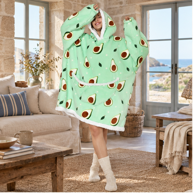 Poncho Plaid Avocat – Vert / Adulte, en situation sur la côte Atlantique