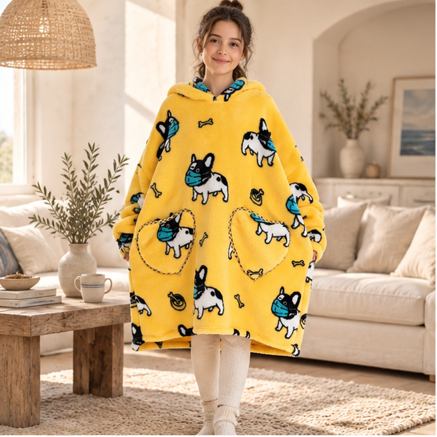 Poncho Plaid Bouledogue, en situation sur la côte Atlantique
