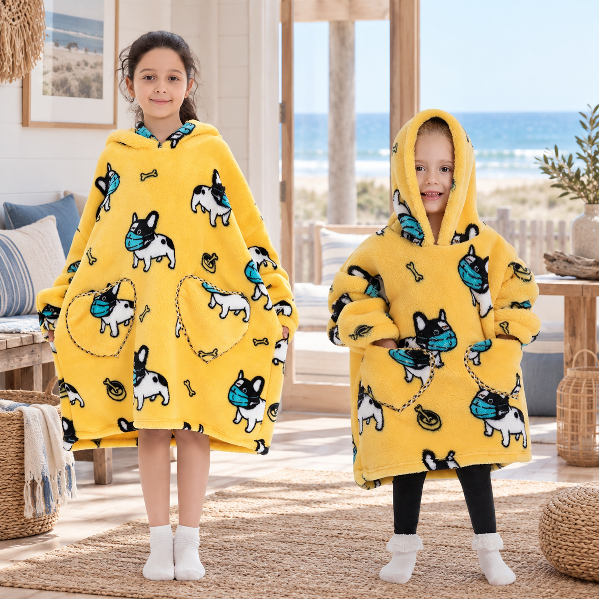 Poncho Plaid Bouledogue, visuel principal lifestyle
