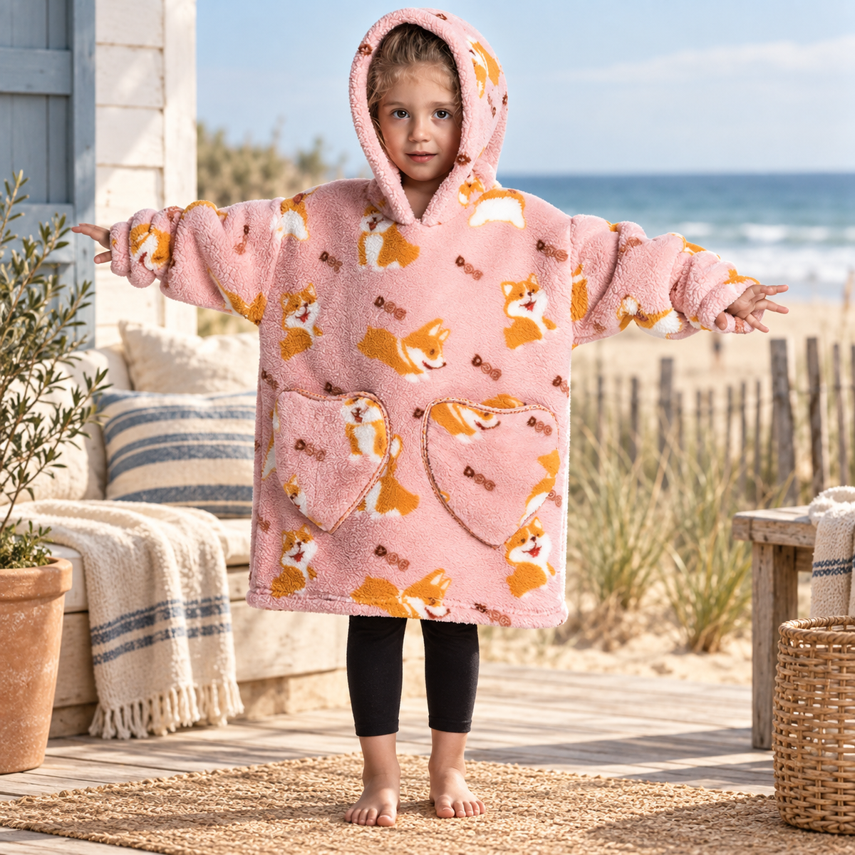 Poncho Plaid Corgi – Rose / Bébé, visuel principal lifestyle
