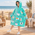 Poncho Plaid Lama – Turquoise / Enfant, visuel principal lifestyle