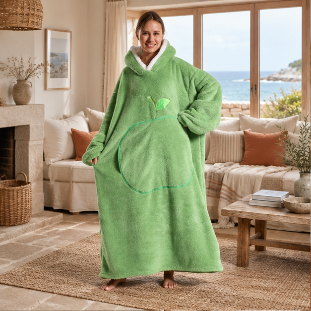 Poncho Plaid Long – Vert / Adulte, en situation sur la côte Atlantique
