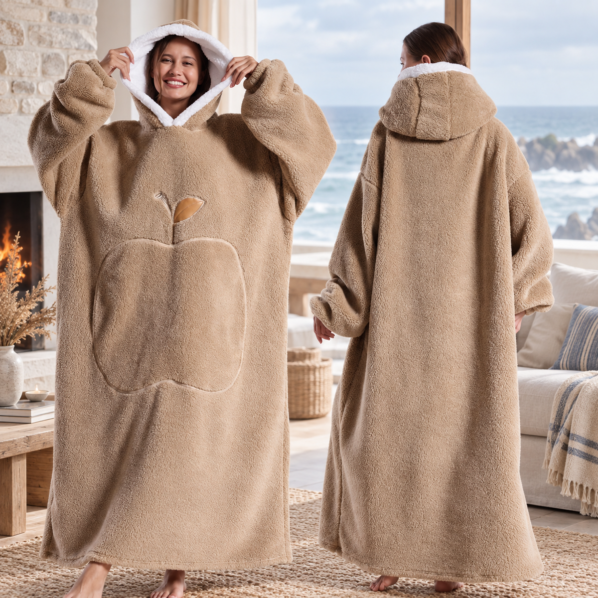 Poncho Plaid Long – Marron / Adulte, visuel principal lifestyle