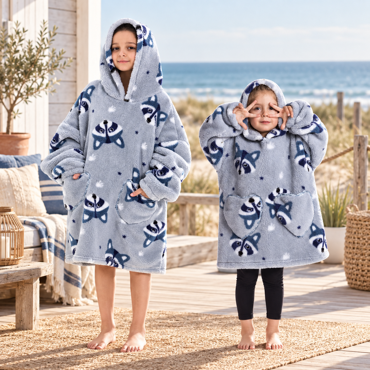Poncho Plaid Raton Laveur, visuel principal lifestyle
