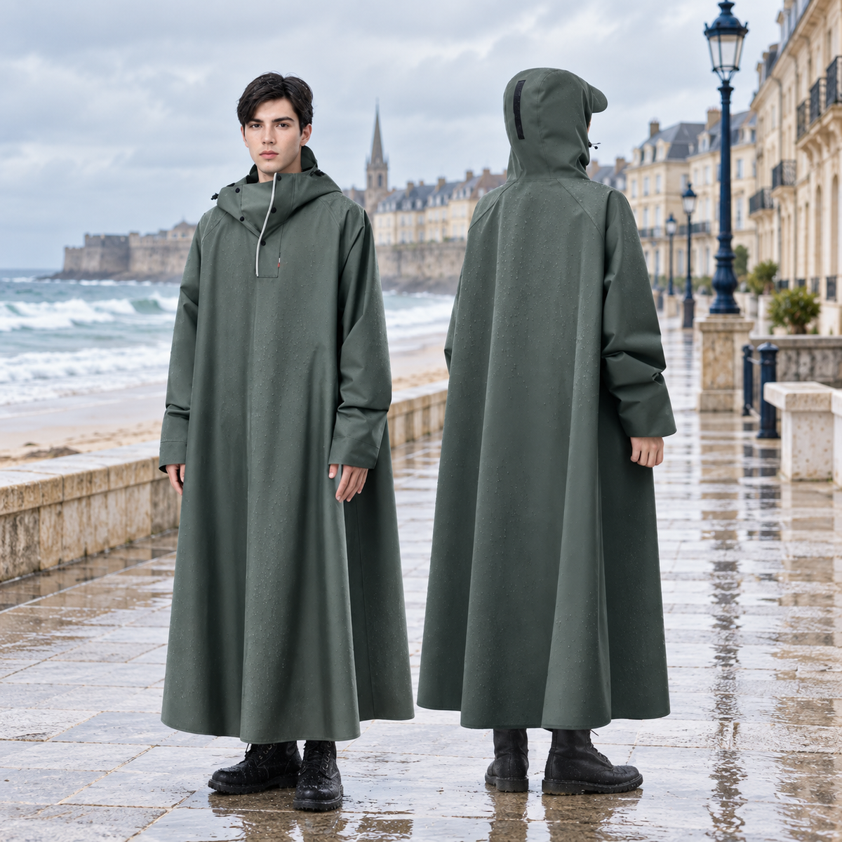 Poncho Pluie Pour Scooter – Kaki / M, Kaki / L, Kaki / XL, Kaki / XXL, visuel principal lifestyle