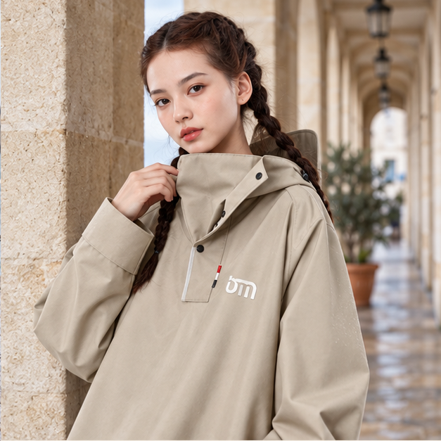 Poncho Pluie Pour Scooter – Sable / M, Sable / L, Sable / XL, Sable / XXL, dans un intérieur côtier lumineux