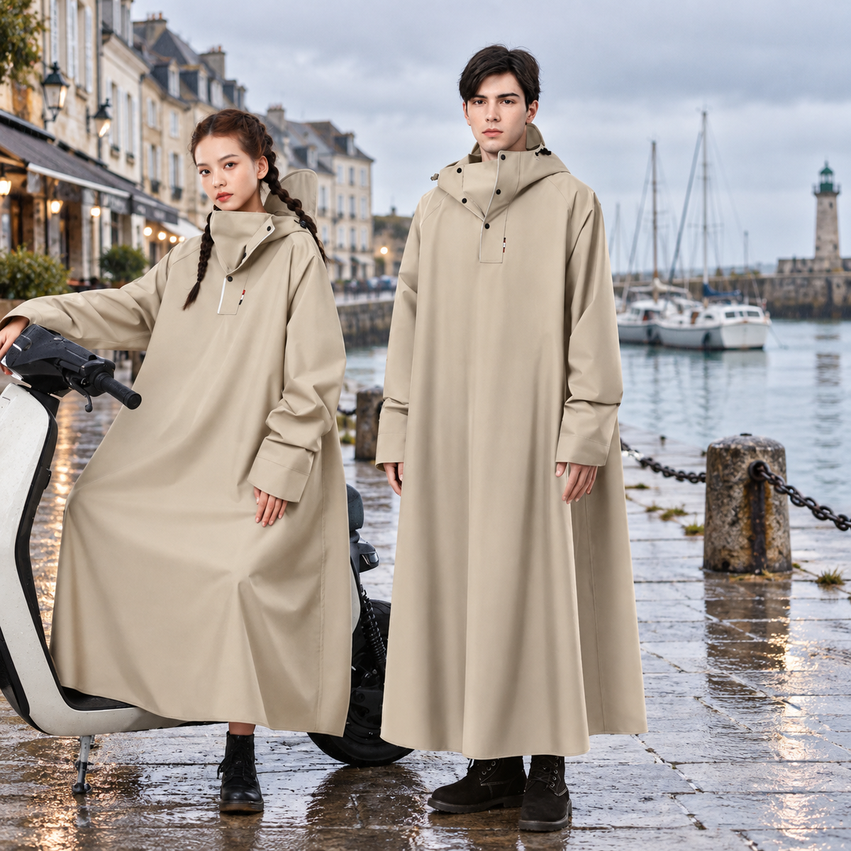 Poncho Pluie Pour Scooter – Sable / M, Sable / L, Sable / XL, Sable / XXL, visuel principal lifestyle