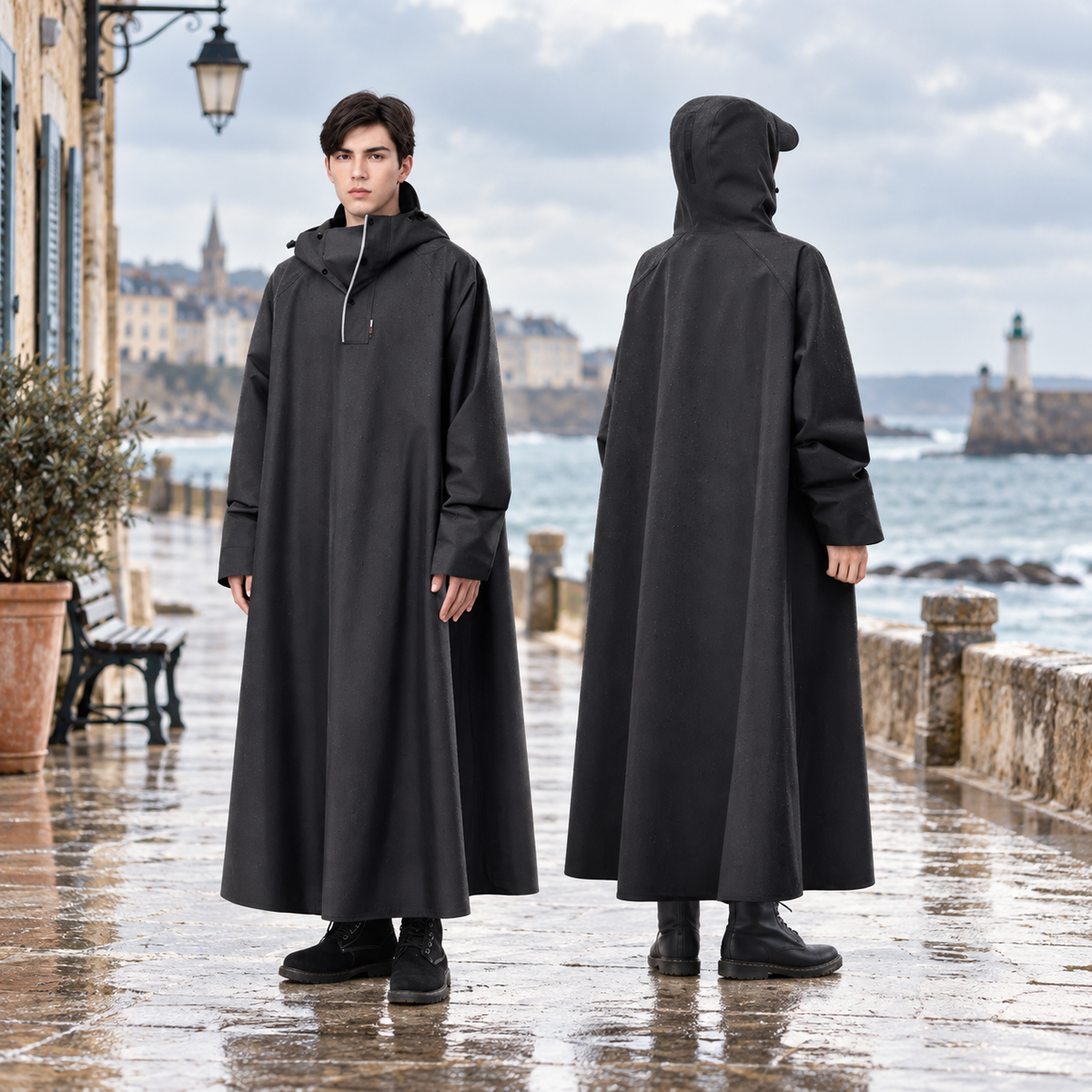 Poncho Pluie Pour Scooter – Noir / M, Noir / L, Noir / XL, Noir / XXL, visuel principal lifestyle