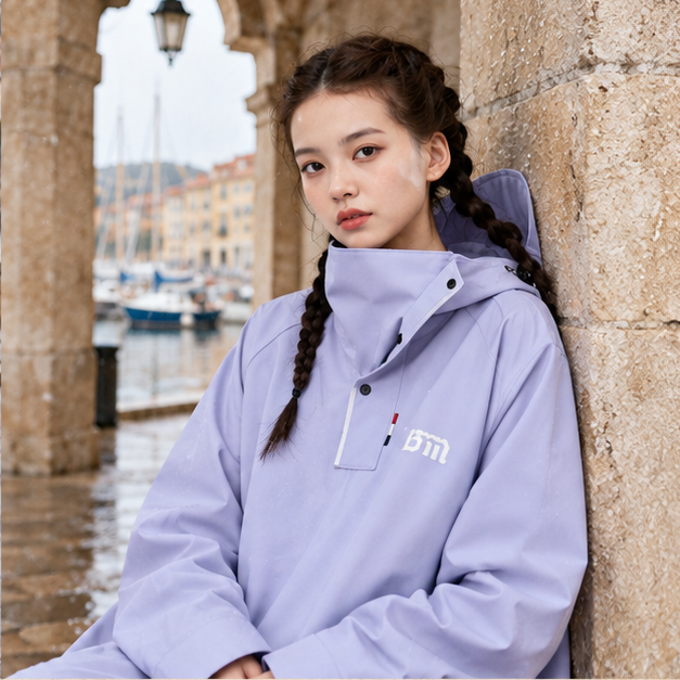 Poncho Pluie Pour Scooter – Lila / M, Lila / L, Lila / XL, Lila / XXL, dans un intérieur côtier lumineux
