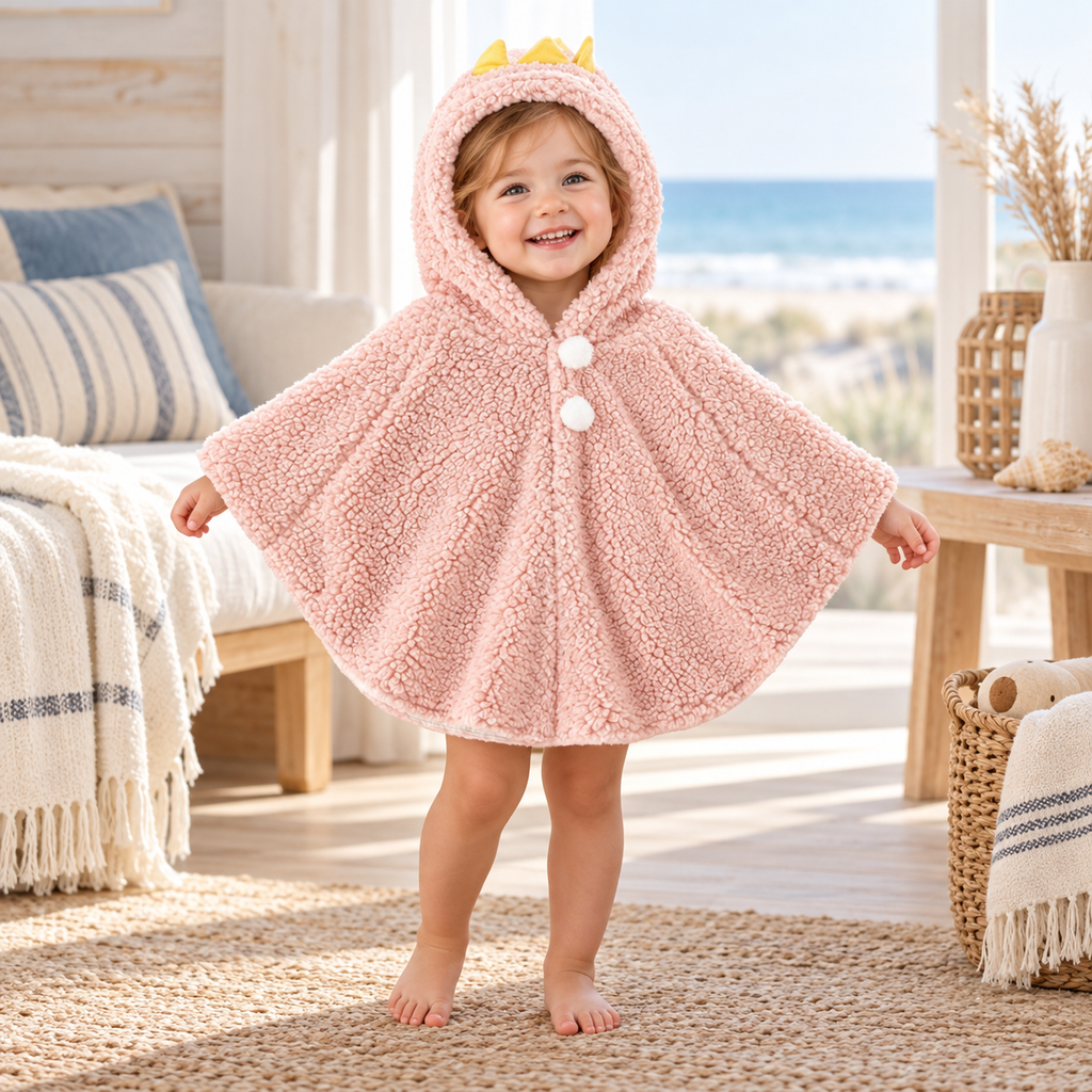 Poncho Polaire Bébé Couronne – Rose / Bébé (1 à 3 Ans), visuel principal lifestyle