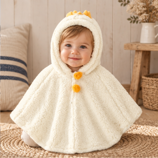 Poncho Polaire Bébé Couronne – Blanc / Bébé (1 à 3 Ans), dans un intérieur côtier lumineux