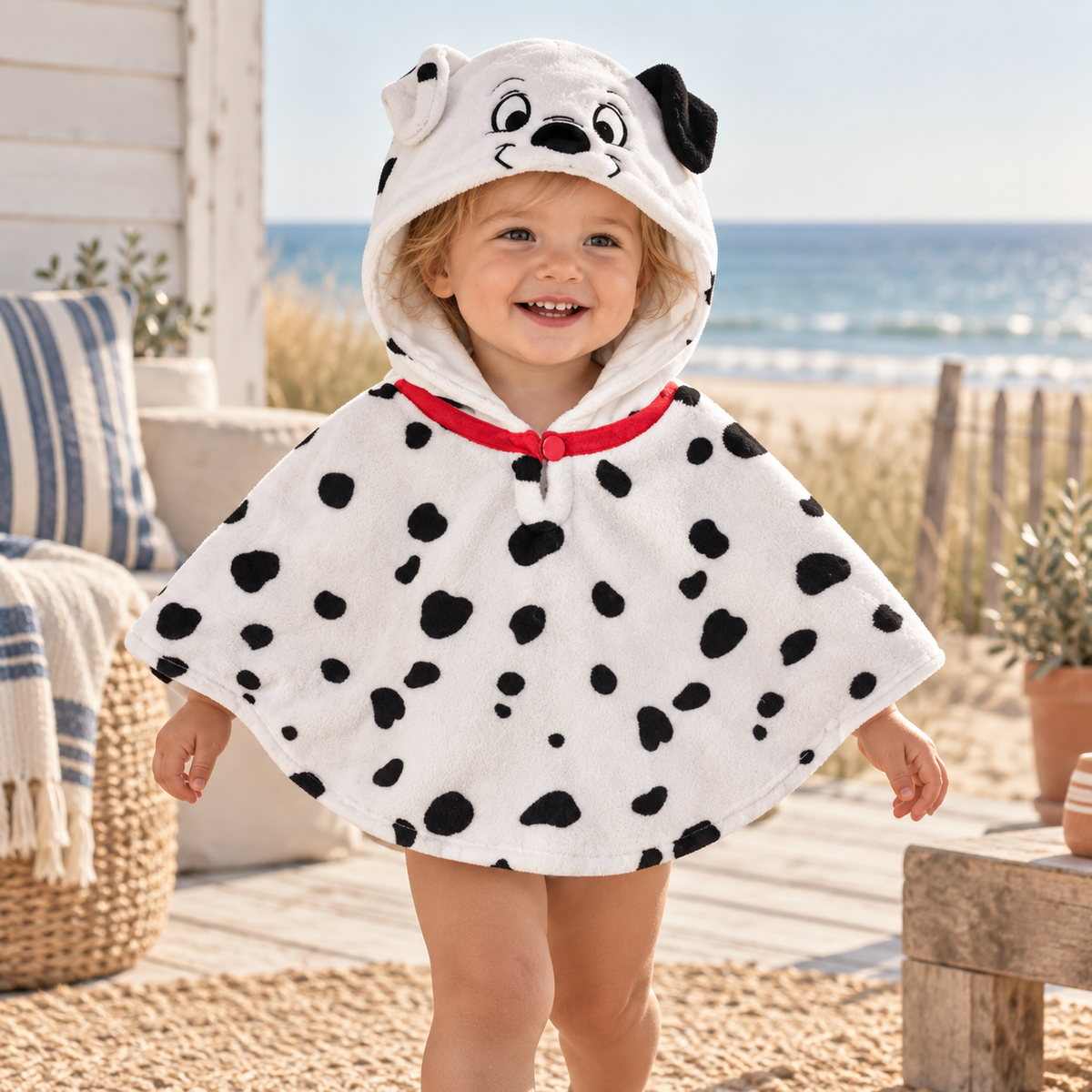 Poncho Polaire Bébé Dalmatien – Blanc / Bébé (1 à 3 ans), visuel principal lifestyle