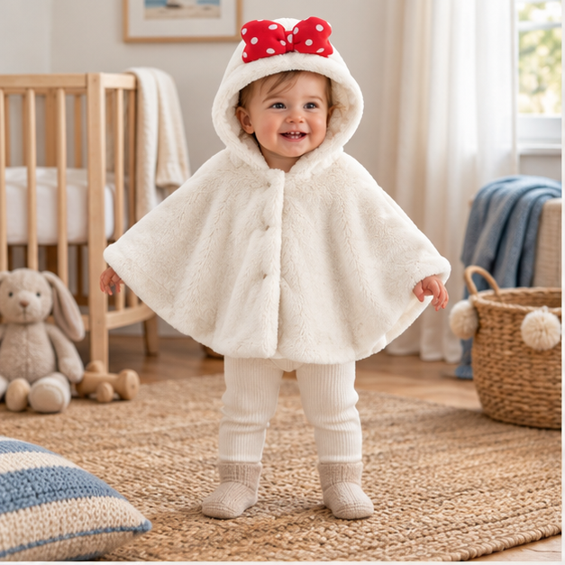 Poncho Polaire Bébé Noeud Papillon – Beige / 6 à 9 Mois, Beige / 12 Mois, Beige / 18 Mois, Beige / 2 Ans, Beige / 3 Ans, e…