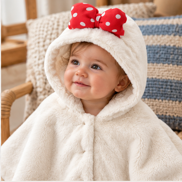 Poncho Polaire Bébé Noeud Papillon – Beige / 6 à 9 Mois, Beige / 12 Mois, Beige / 18 Mois, Beige / 2 Ans, Beige / 3 Ans, d…