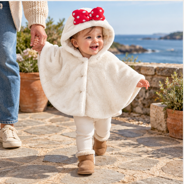 Poncho Polaire Bébé Noeud Papillon – Beige / 6 à 9 Mois, Beige / 12 Mois, Beige / 18 Mois, Beige / 2 Ans, Beige / 3 Ans, p…
