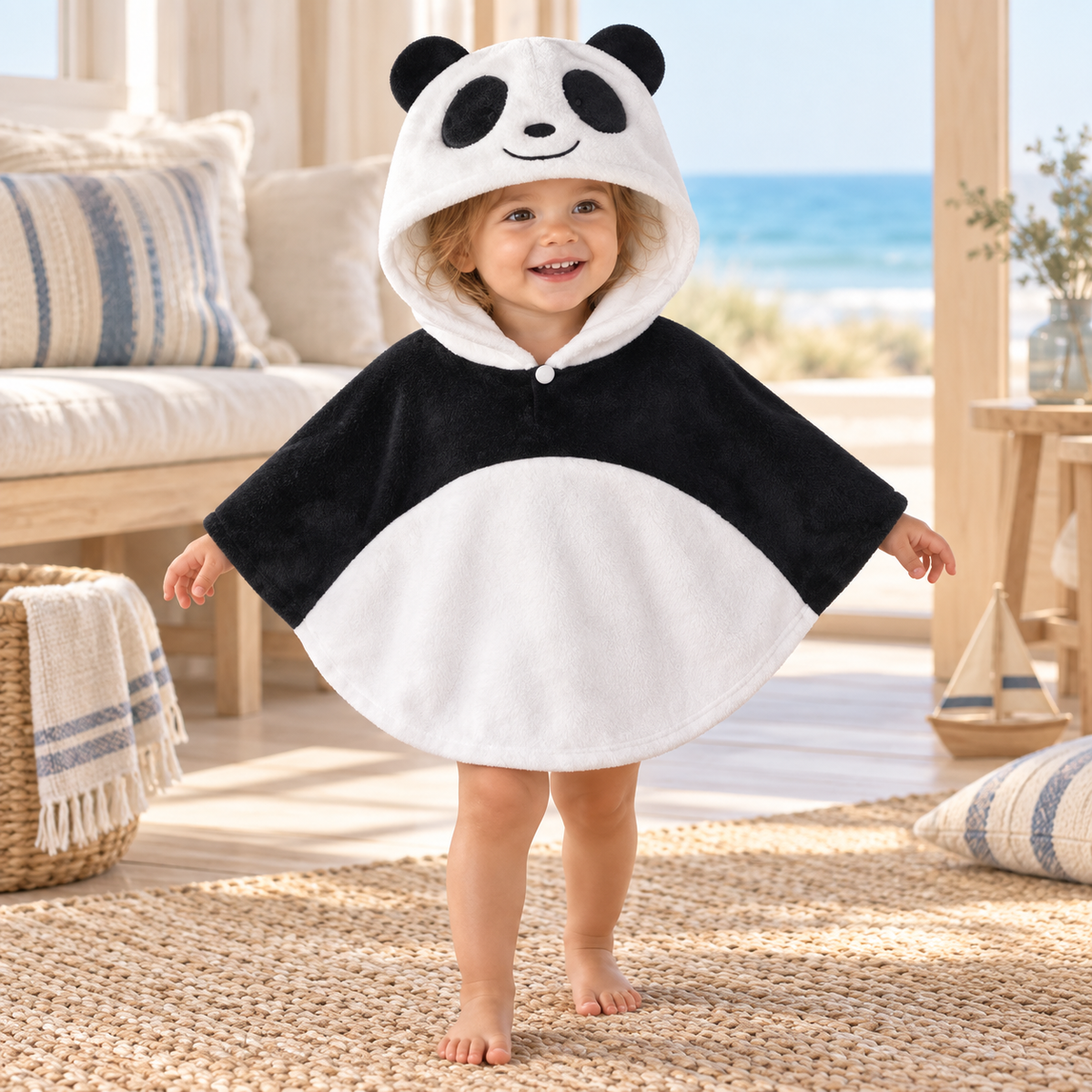 Poncho Polaire Bébé Panda – Blanc / Bébé (1 à 3 ans), visuel principal lifestyle
