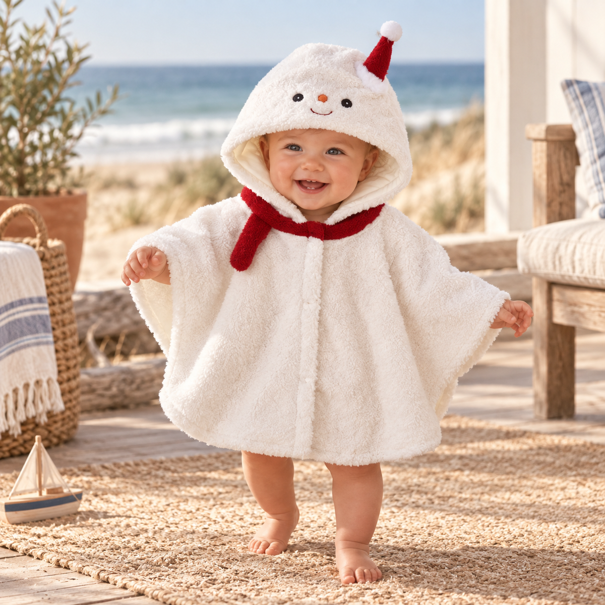 Poncho Polaire Bonhomme de Neige – Blanc / S (1 à 6 Mois), Blanc / M (6 à 14 Mois), visuel principal lifestyle