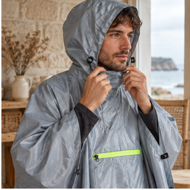 Poncho Randonnée Gris – Gris / Adulte, dans un intérieur côtier lumineux
