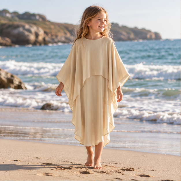 Poncho Robe – Beige / Adulte, en situation sur la côte Atlantique