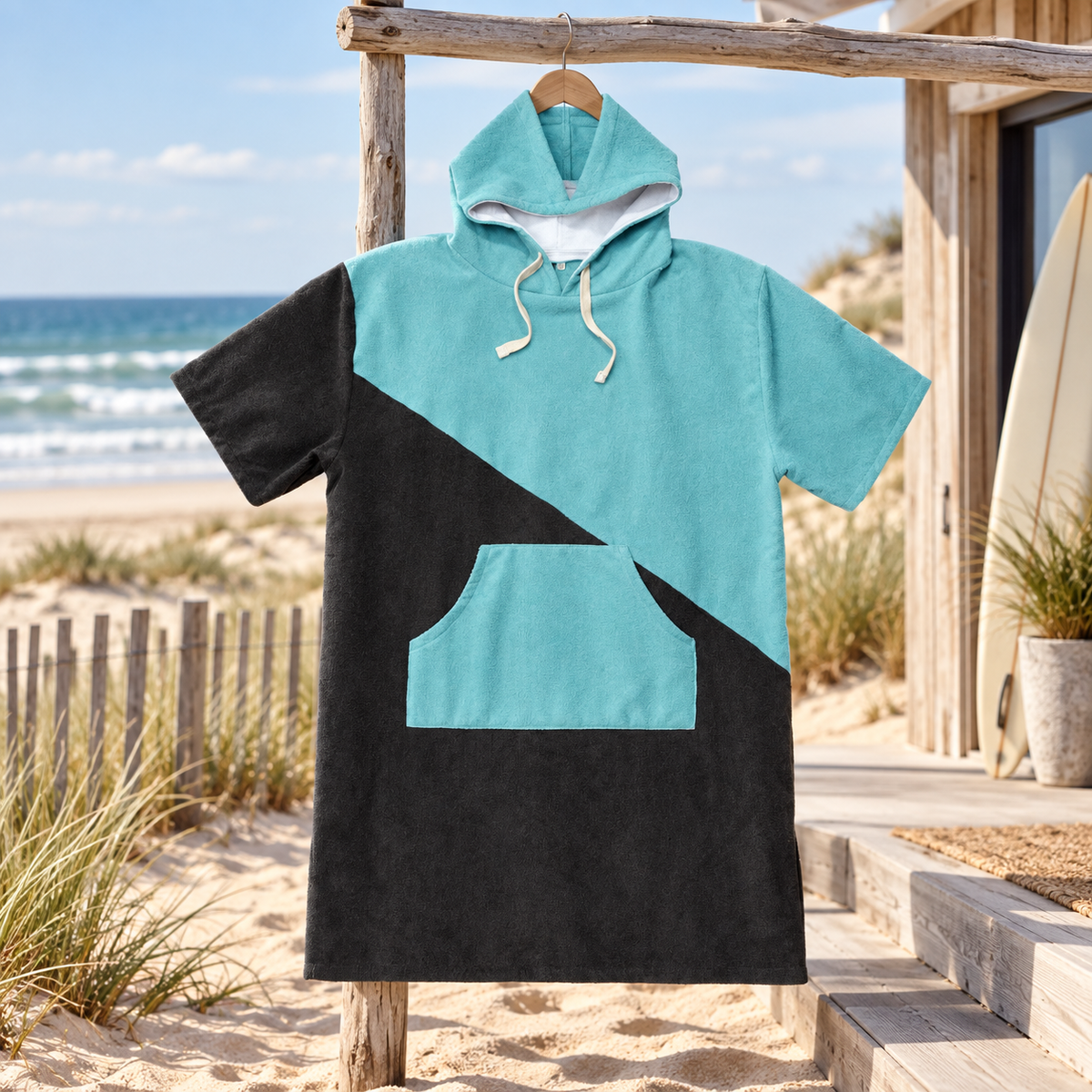 Poncho Serviette de Bain – Bleu Turquoise / Adulte, visuel principal lifestyle