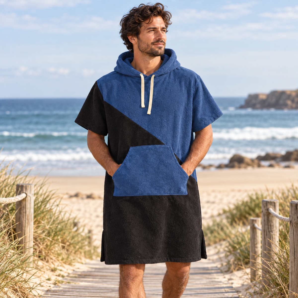 Poncho Serviette de Bain – Bleu Foncé / Adulte, visuel principal lifestyle