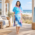 Poncho Surf Bleu Et Corail – Bleu / Adulte, visuel principal lifestyle