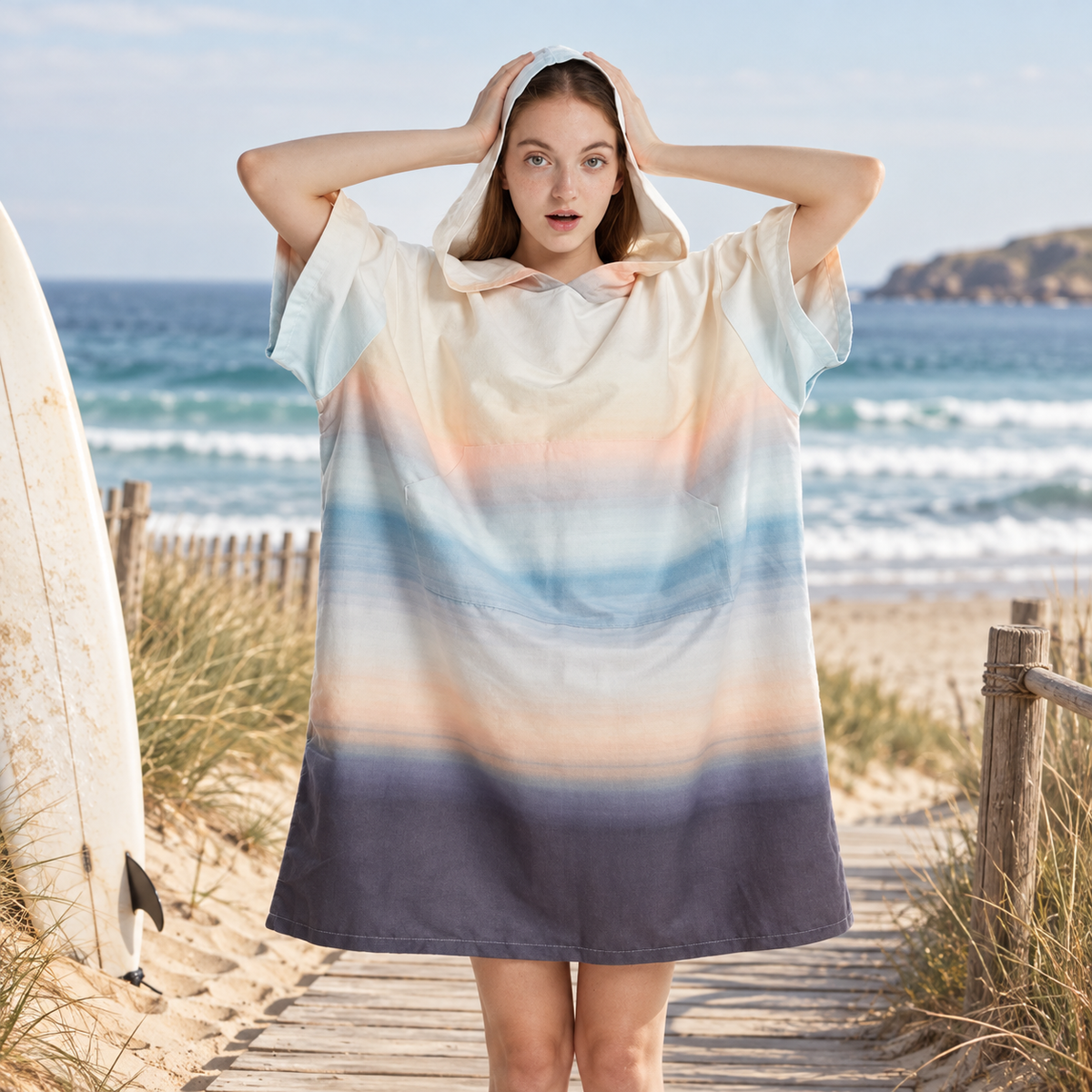 Poncho Surf Dégradé – Beige / Adulte, visuel principal lifestyle