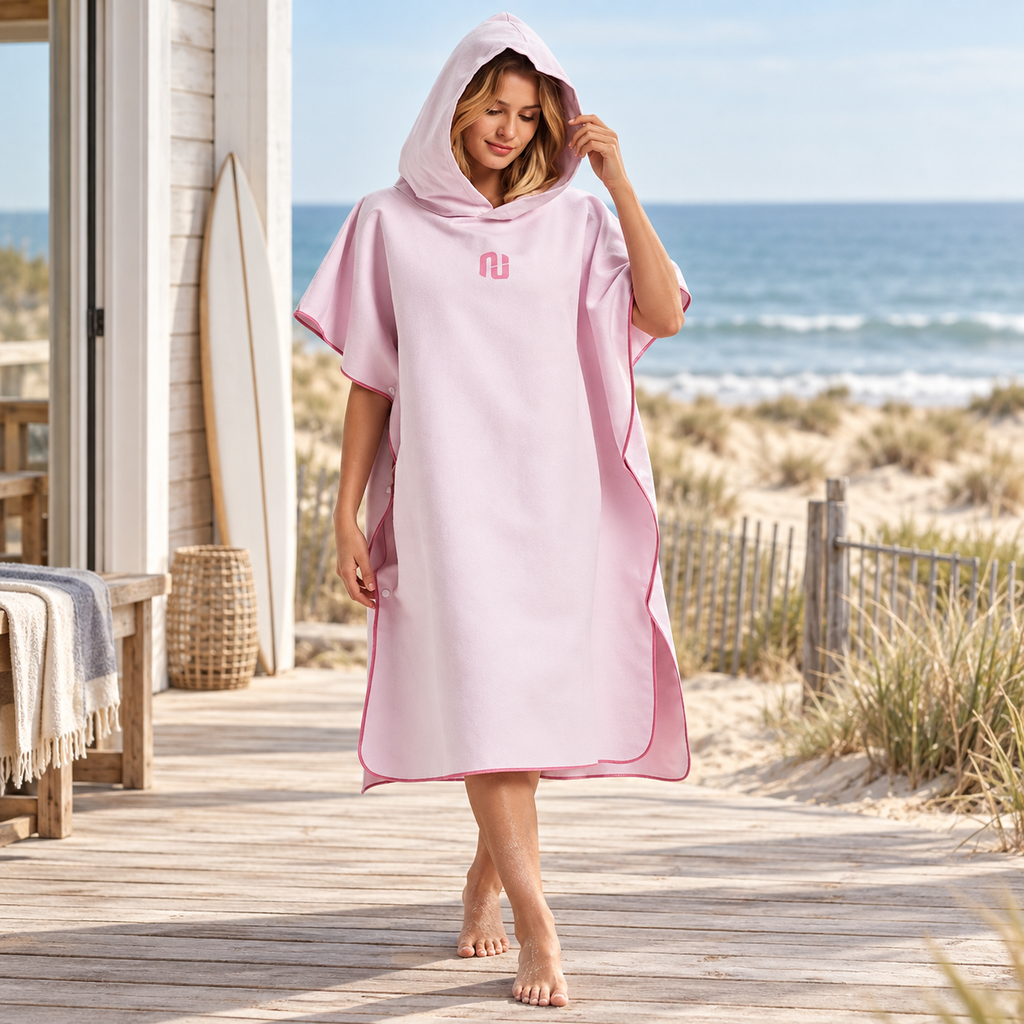 Poncho Surf Femme Rose – Rose / Adulte, visuel principal lifestyle