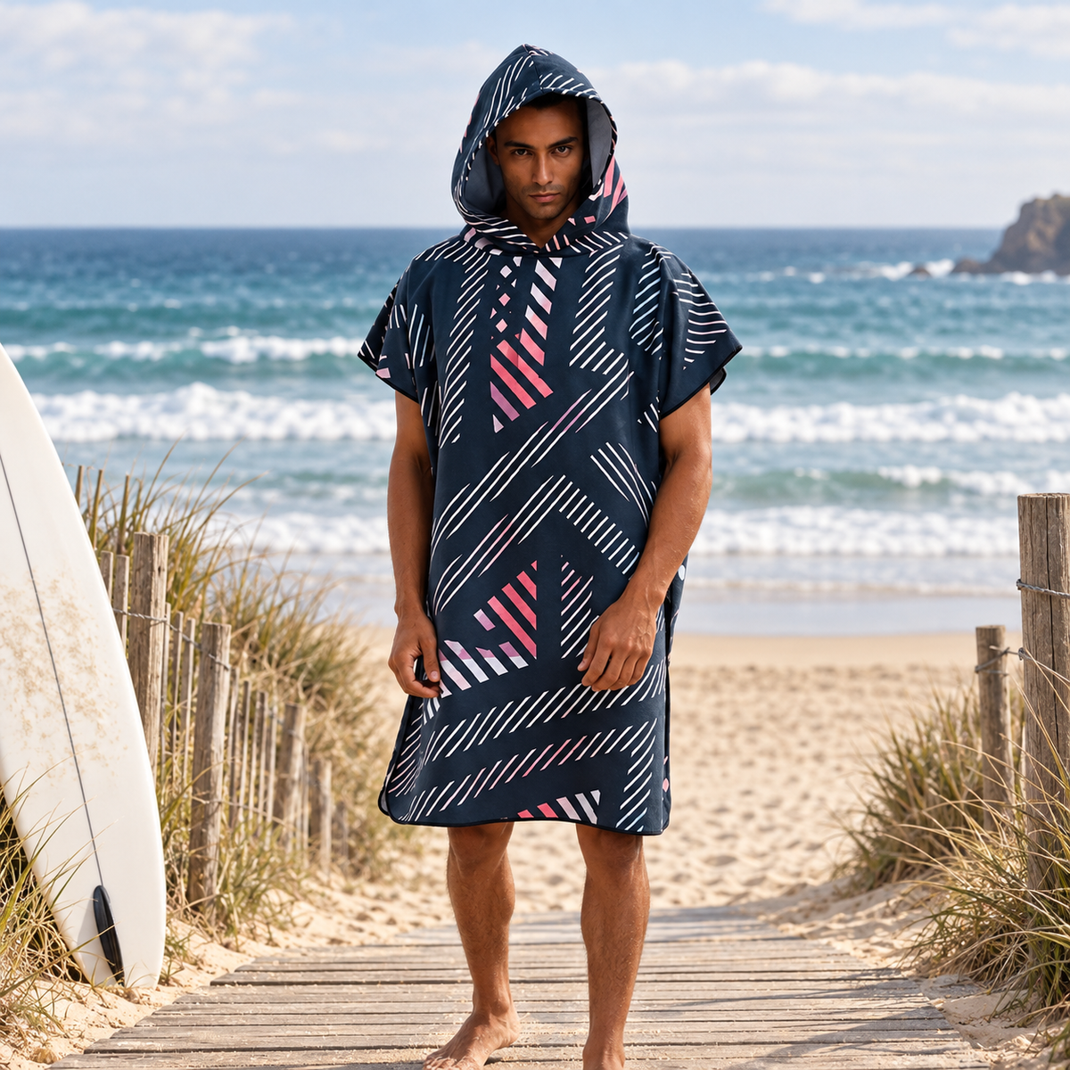 Poncho Surf Microfibre – Bleu Marine / Adulte, visuel principal lifestyle