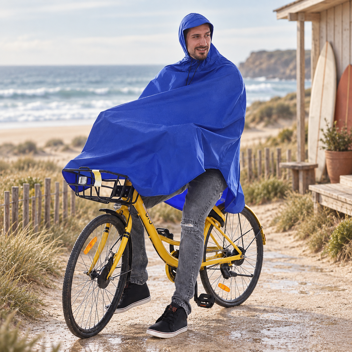 Poncho Vélo Pluie Bleu Homme – Bleu / Adulte, visuel principal lifestyle