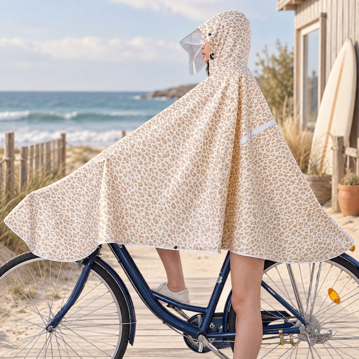 Poncho Vélo Pluie Léopard – Jaune / Adulte, visuel principal lifestyle