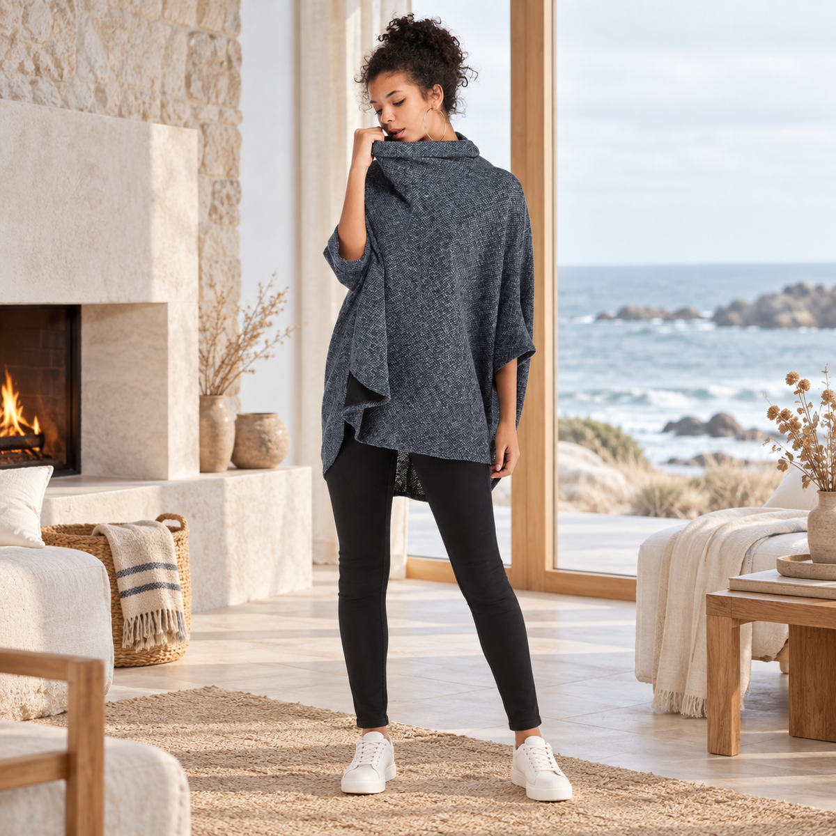 Pull Poncho Avec Manches – Gris Foncé / Adulte, visuel principal lifestyle