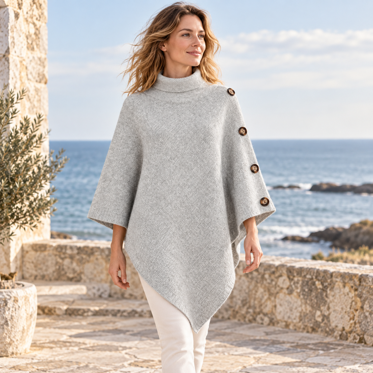 Pull Poncho Femme Gris – Gris / Adulte, visuel principal lifestyle