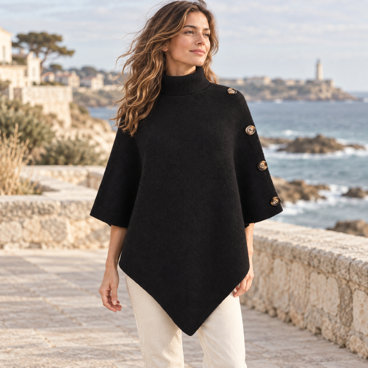 Pull Poncho Noir – Noir / Adulte, visuel principal lifestyle