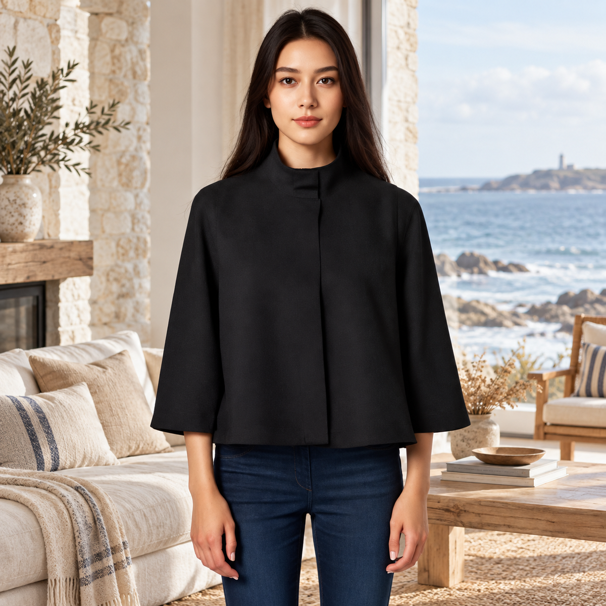 Pull Poncho Noir Femme – Noir / XS, Noir / S, Noir / M, Noir / L, visuel principal lifestyle